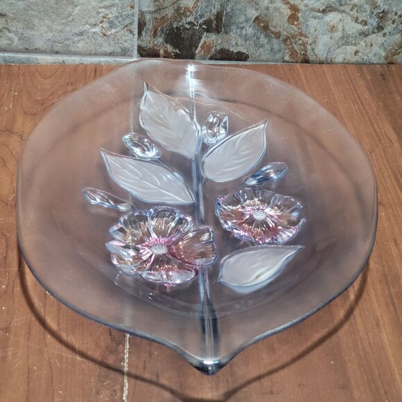 Glass Crystal Frosted Calypso Canape Hibiscus Leaf Shape Platter - Picture 6 of 16